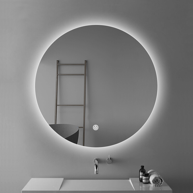 Frameless round LED Bathroom Mirror Wall Hanging Antifog Glasses Hotel Smart Bathroom Mirror Fixed Ruler Engineering Mirror