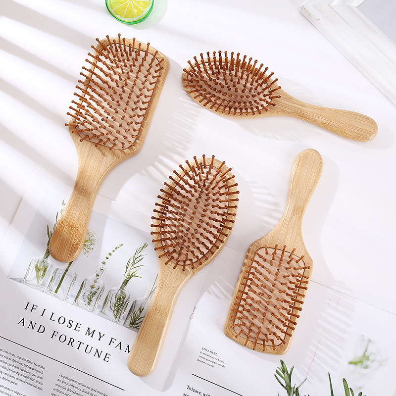 Cross-Border Amazon Solid Color Bamboo Hair Comb Multiple round Wooden Comb Square Tangle Teezer Anti-Static Hairdressing Comb