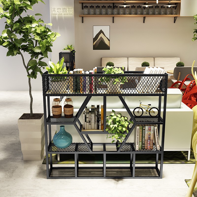 工业风铁艺隔断花架办公室咖啡酒吧客餐厅铁网绿植卡座装饰置物架