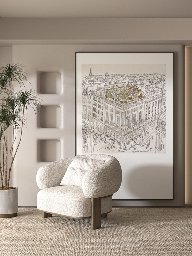 法式屋顶花园丝巾画现代客厅装饰画玄关轻奢北欧风床头挂画落地画