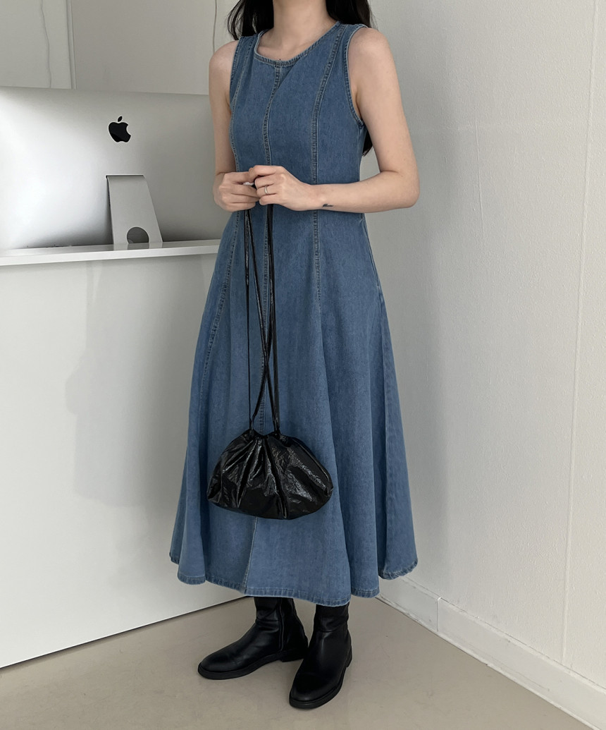 现货 夏季清新文艺无袖a字牛仔长款连衣裙-阿里巴巴