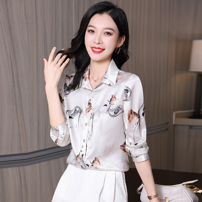 高档重磅真丝衬衫女春装新款高端气质上衣长袖桑蚕丝绸女士衬衣