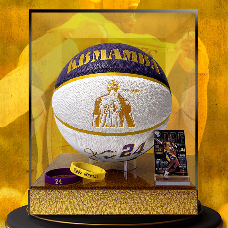 科比签名篮球湖人紫金24黑曼巴正品纪念款反光夜光七号室外pu耐磨