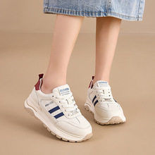 时尚真皮德训鞋女2025春季新款厚底增高百搭休闲鞋软底舒适板鞋潮