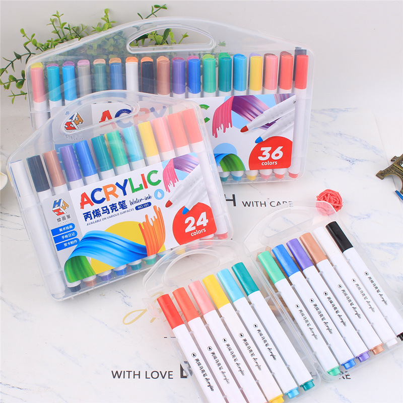 Acrylic Marker Pen 12 Colors 24 Colors 48 Color Screen Red Cloth Ceramic Wooden Top Drawing Pen Waterproof Marker Wholesale