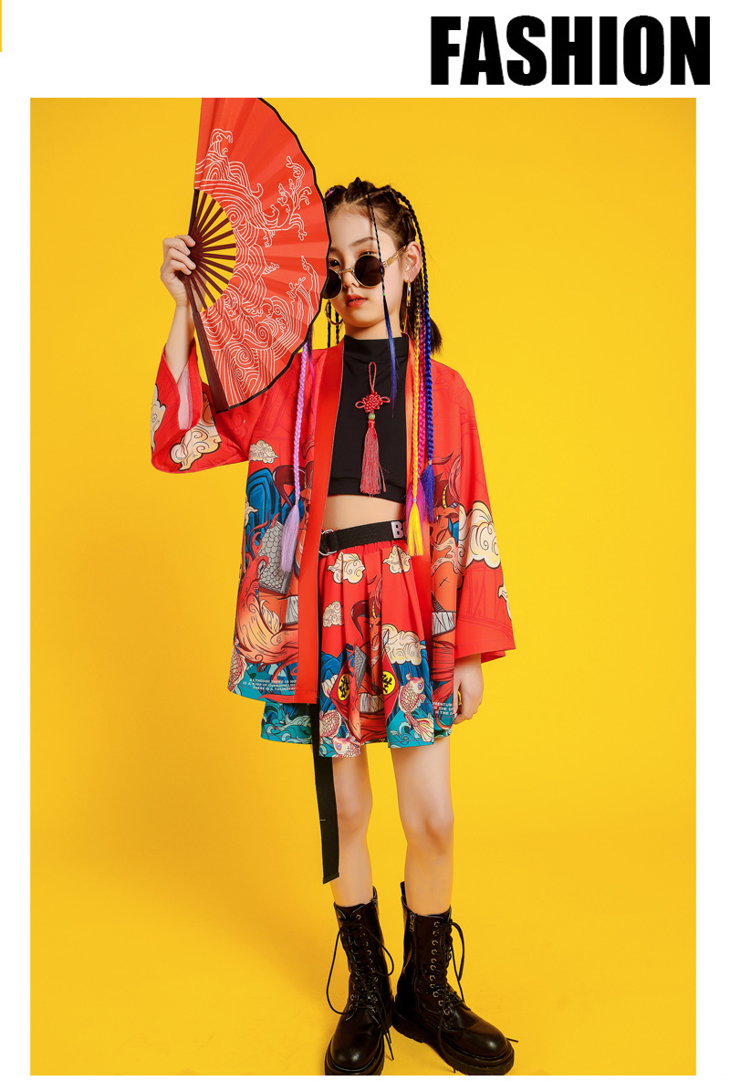 儿童街舞套装嘻哈男童汉服国潮服中国风演出服女童走秀爵士舞潮装