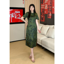 春季新款改良旗袍网红显瘦气质大码立领连衣裙子胖MM十三行女装