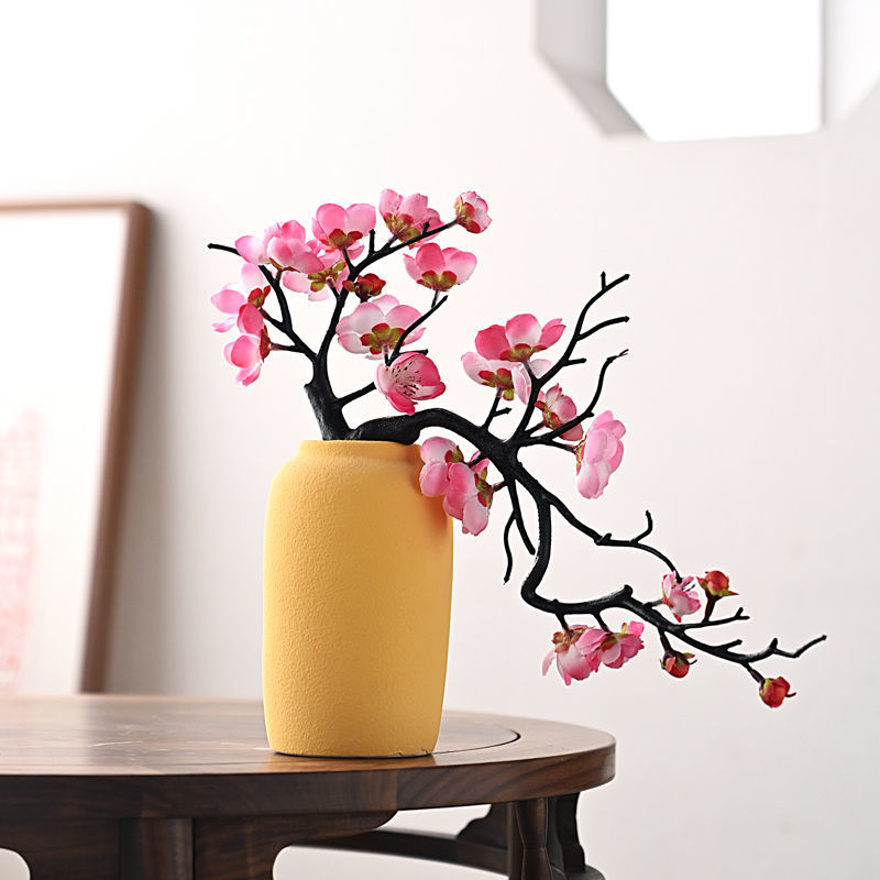 北欧风格ins陶瓷花瓶家居客厅摆件桃花梅花腊梅假花盆景装饰