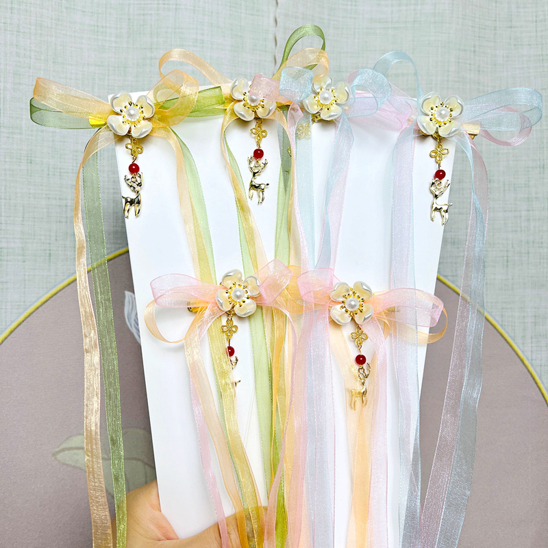 汉服头饰古装仙鹿奇缘儿童长飘带发夹中国风步摇流苏发夹古风发卡