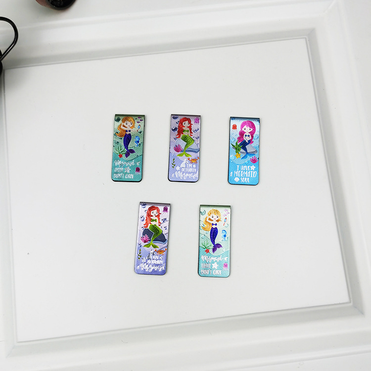 批发磁性书签 美人鱼铝箔面料卡通折叠软磁书纸质书签文具礼品