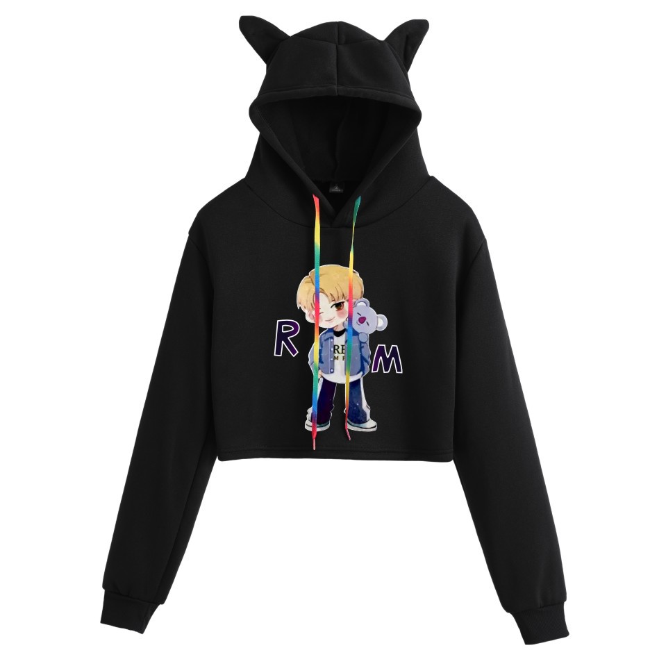 亚马逊新款卡通动漫人物连帽猫耳朵短款露脐欧码加绒卫衣秋冬女生