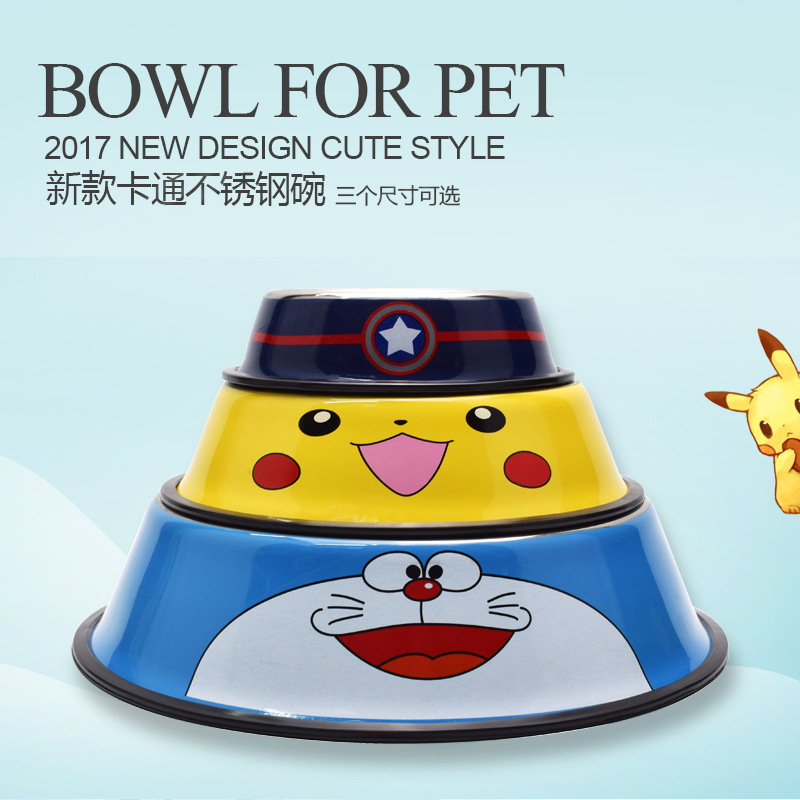 Dog Bowl Pet Bowl Teddy Bichon Dog/Cat Bowl Cartoon Stainless Steel Dog Food Bowl Pet Bowl Feeder