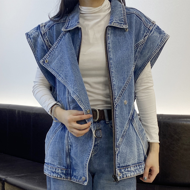韩国ny牛仔023春夏款时尚牛仔衣女装马甲外套