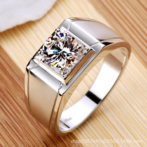 加洲珠宝人工莫桑石戒指至尊男戒男士戒指戒指结婚钯金戒子