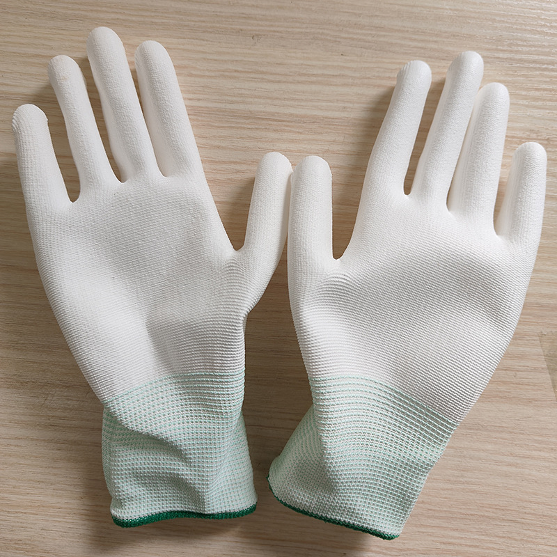 供应尼龙pu涂掌手套白色 电子工厂车间手套 涂指涂层劳保手套批发