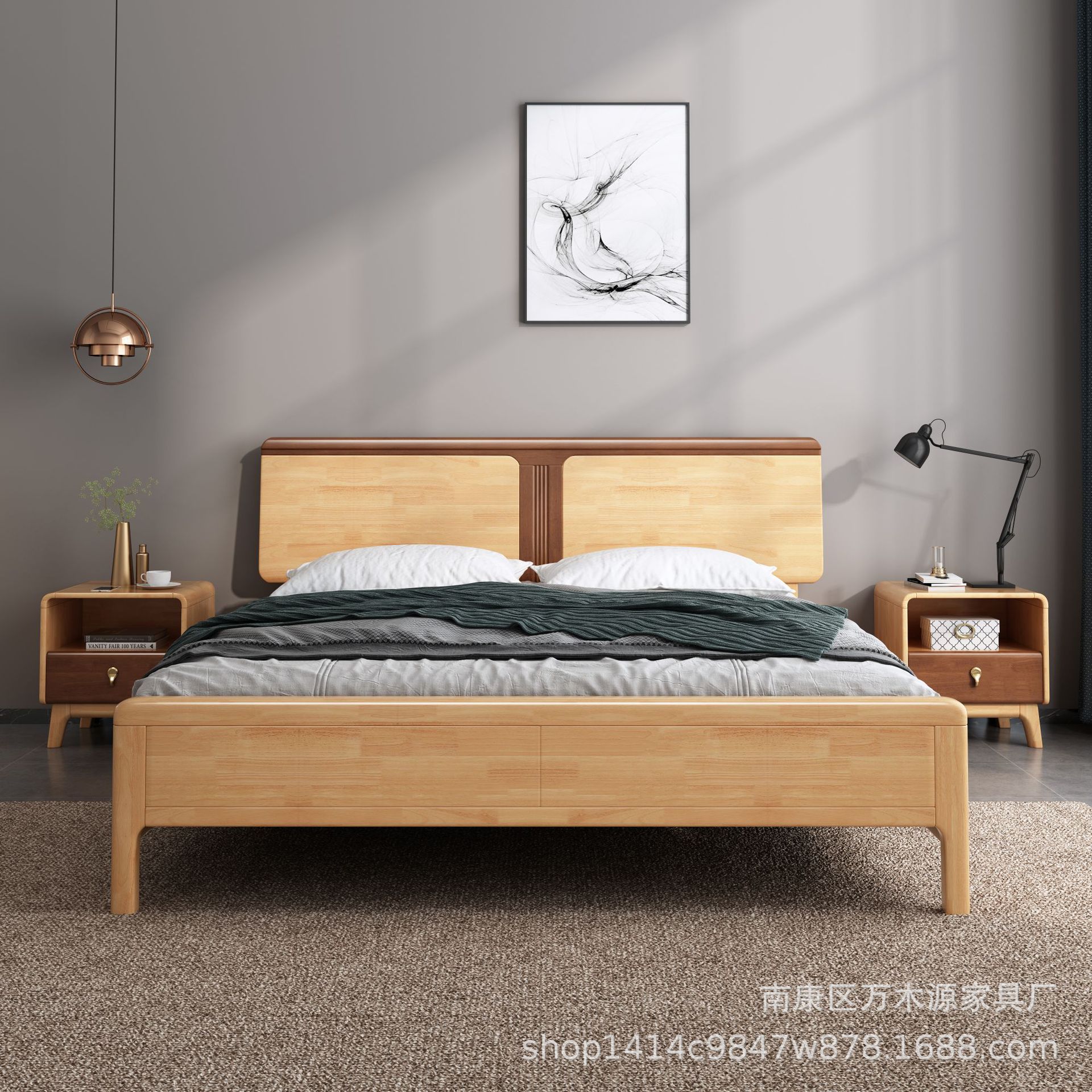 工厂批发量大价优咨询客服支持定制品质放心双色橡胶木双人床