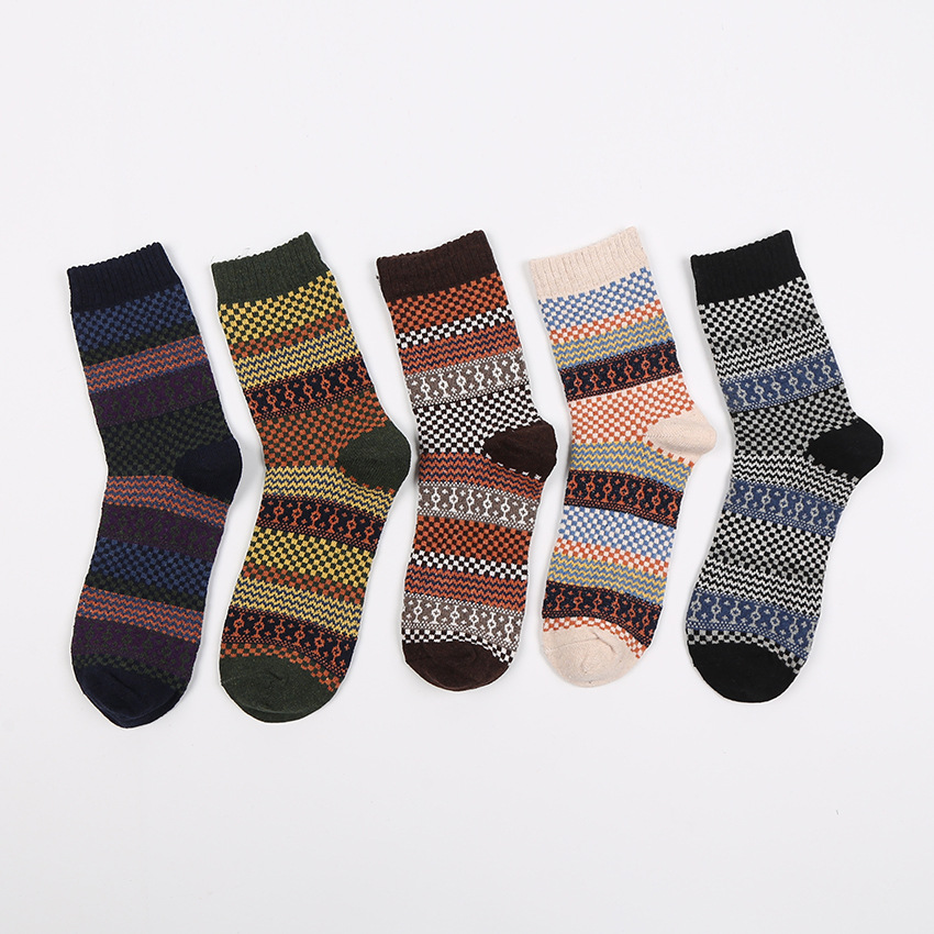 Fall Winter Men Wool Socks Long Socks Sports and Leisure Wool Socks Autumn and Winter Warm Retro Style Cross-Border Supply