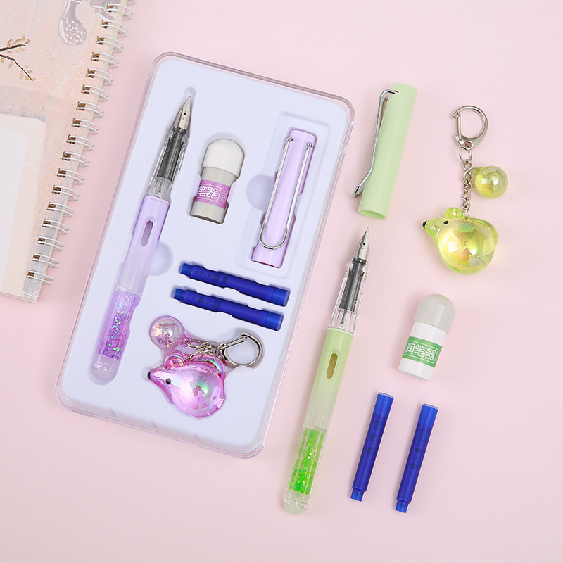 流沙可擦钢笔精美少女套装正姿明尖墨囊钢笔磨磨擦学生书法练字笔