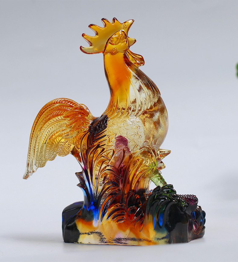 古法琉璃金鸡报晓鸡摆件居家客厅酒柜前台装饰乔迁开业送礼工艺品