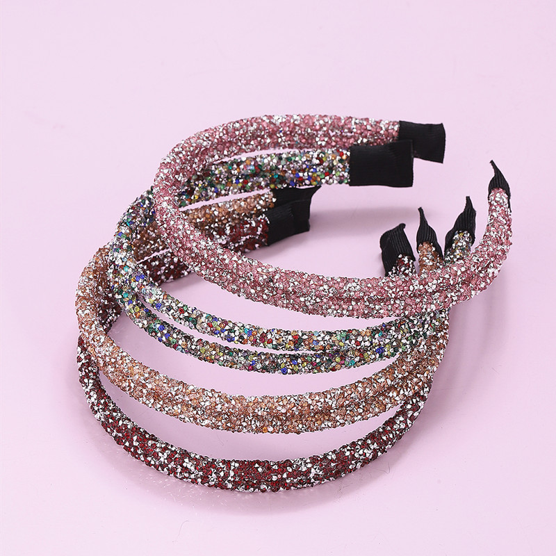 韩版时尚新款亮片发箍多色双排水钻压发宽发箍精美镶钻头箍女批发