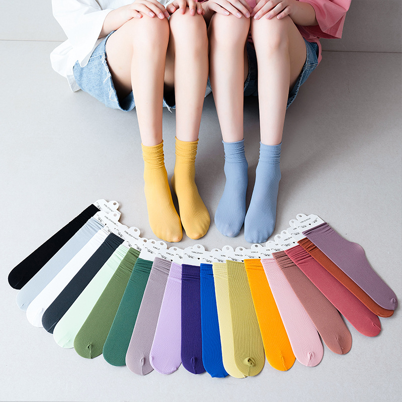 Ice Socks Women's Summer Thin Mid-Calf Length Socks White Bunching Socks Ice Silk Socks Solid Color Women's Long Socks Zhuji Wholesale