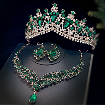 新娘皇冠 项链 耳环耳针款 三件套包装外贸跨境批发新娘饰品套装