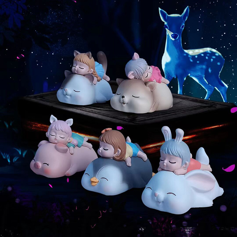 治愈系精灵幻想盲盒公仔可爱趴姿睡觉萌宠玩偶摆件儿童房间装饰品