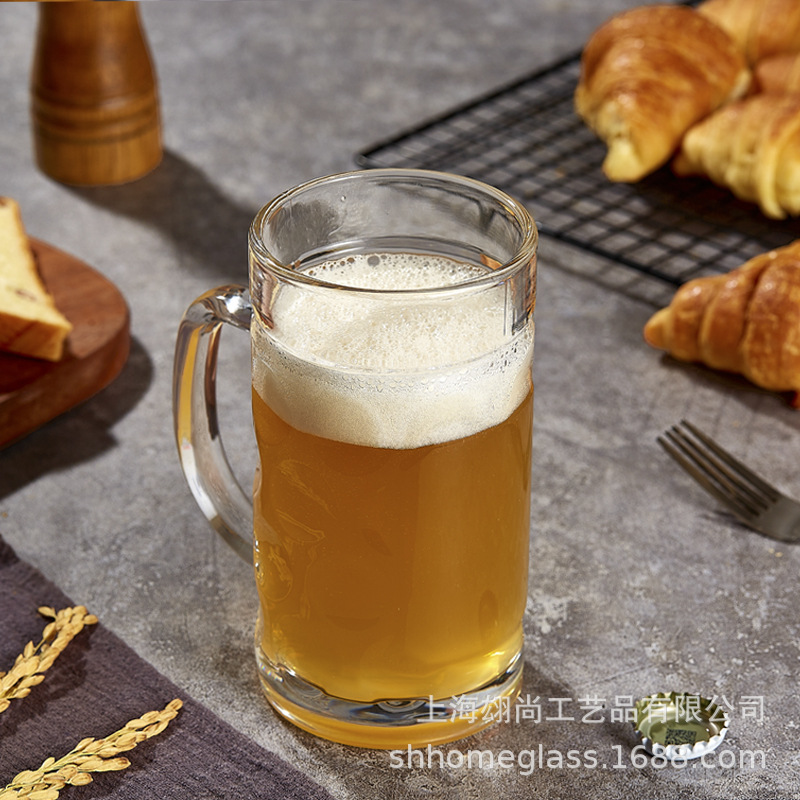 新款500ml玻璃啤酒杯 菠萝扎杯 印刷logo 机制杯 广告杯 现货批发