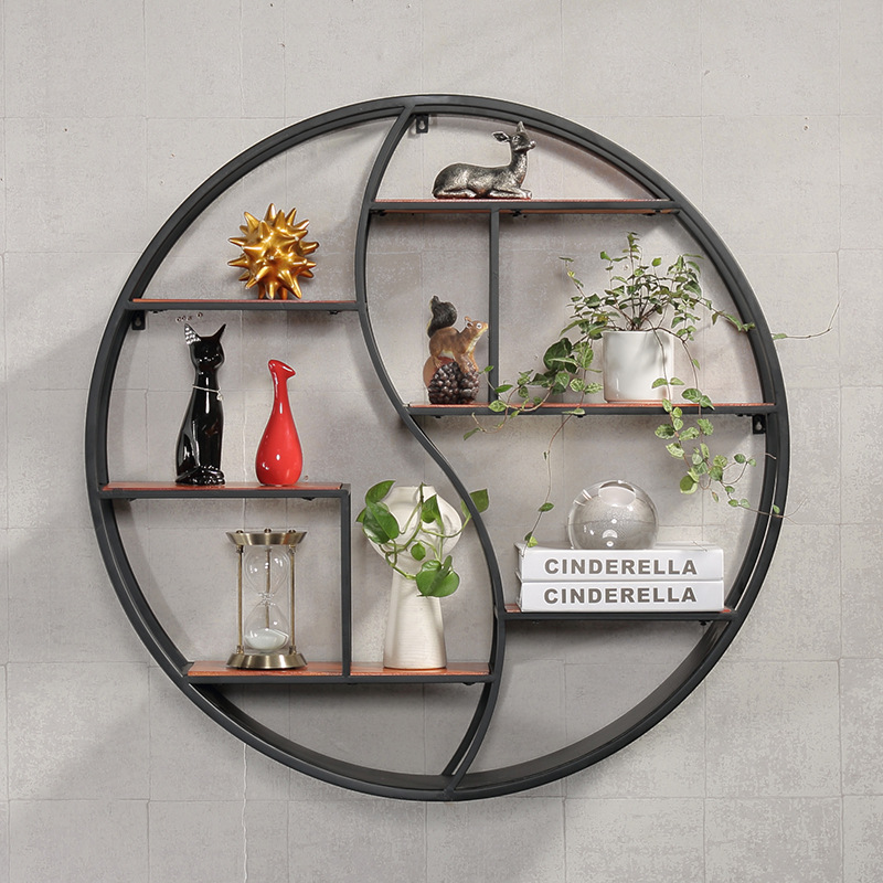 铁艺圆形壁挂置物架墙上卧室简约现代欧式客厅装饰实木复古书架