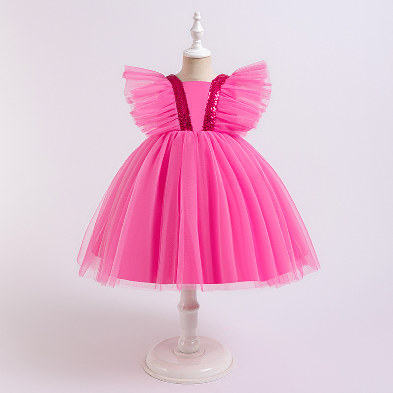 跨境儿童礼服小飞袖蓬蓬公主裙花童婚纱女童节日钢琴走秀演出服装
