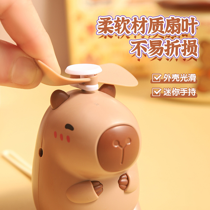 Cartoon Capybara Halter Mini Ins Handheld USB Charging Handheld Pedology Raw Leather Dormitory Barra Little Fan