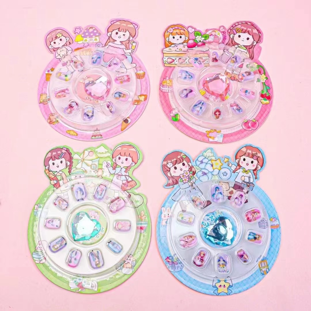 Genuine Princess Children Cartoon Nail Stickers Small Fried Glutinous Rice Cake Stuffed with Bean Paste Modeling Girl Nail Stickers Fake Nail Patch Gem