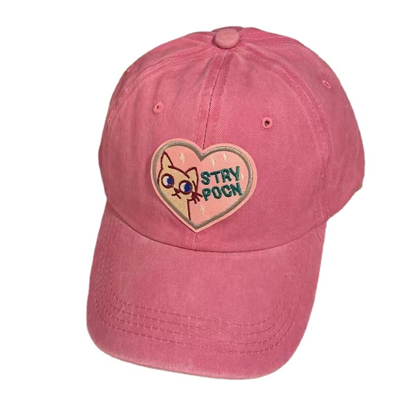 Pink Loves and Cats Baseball Cap Female Curved Brim Soft Peaked Cap Cute Hat Trendy Female Sun Protection Sun Shade Face Slimming