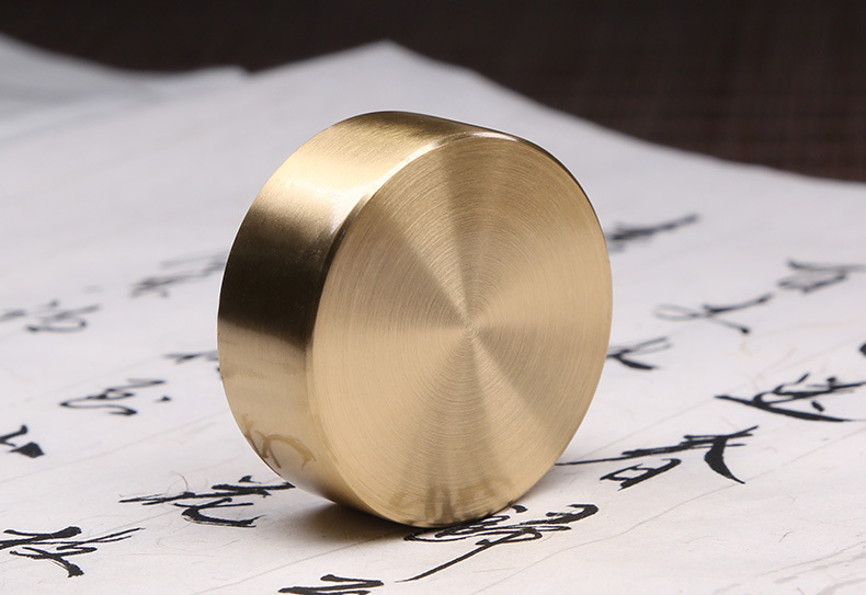 实心黄铜创意圆形镇尺镇纸纯铜文房书法铜压纸压条仿古金属压宣纸