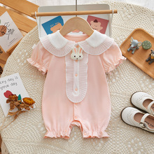婴儿连体衣夏季新生儿衣服花边小兔婴儿服装前开短袖婴儿衣服