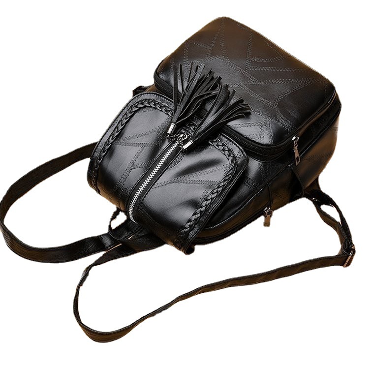 2022 New Casual Women's Backpack Pu Tassel Fashion All-Match Trendy Women's Bags School Bag Travel Bag Women