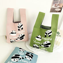 大容量小包包女爱心针织手提托特包外出便携收纳包韩版熊猫单肩包