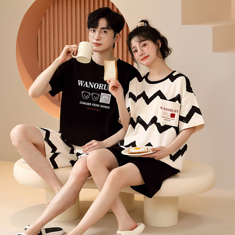 2023 Summer New Couple Pajamas Women's Summer Short-Sleeved Shorts Internet Hot Korean Thin Men's Home Wear Suit