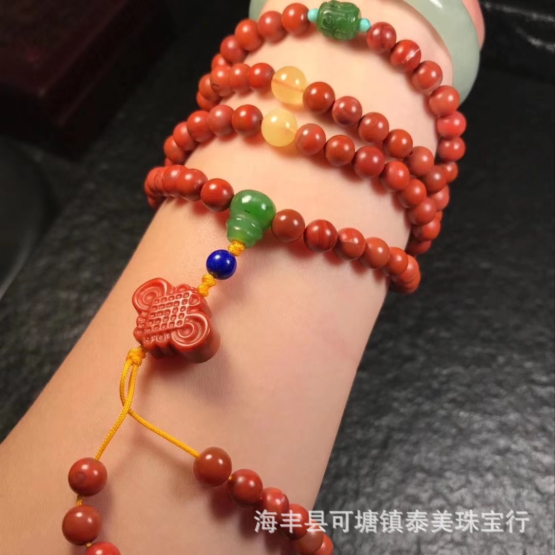 南红玛瑙圆珠108佛珠 diy佛珠碧玉蜜蜡配饰 满色满肉 工厂批发