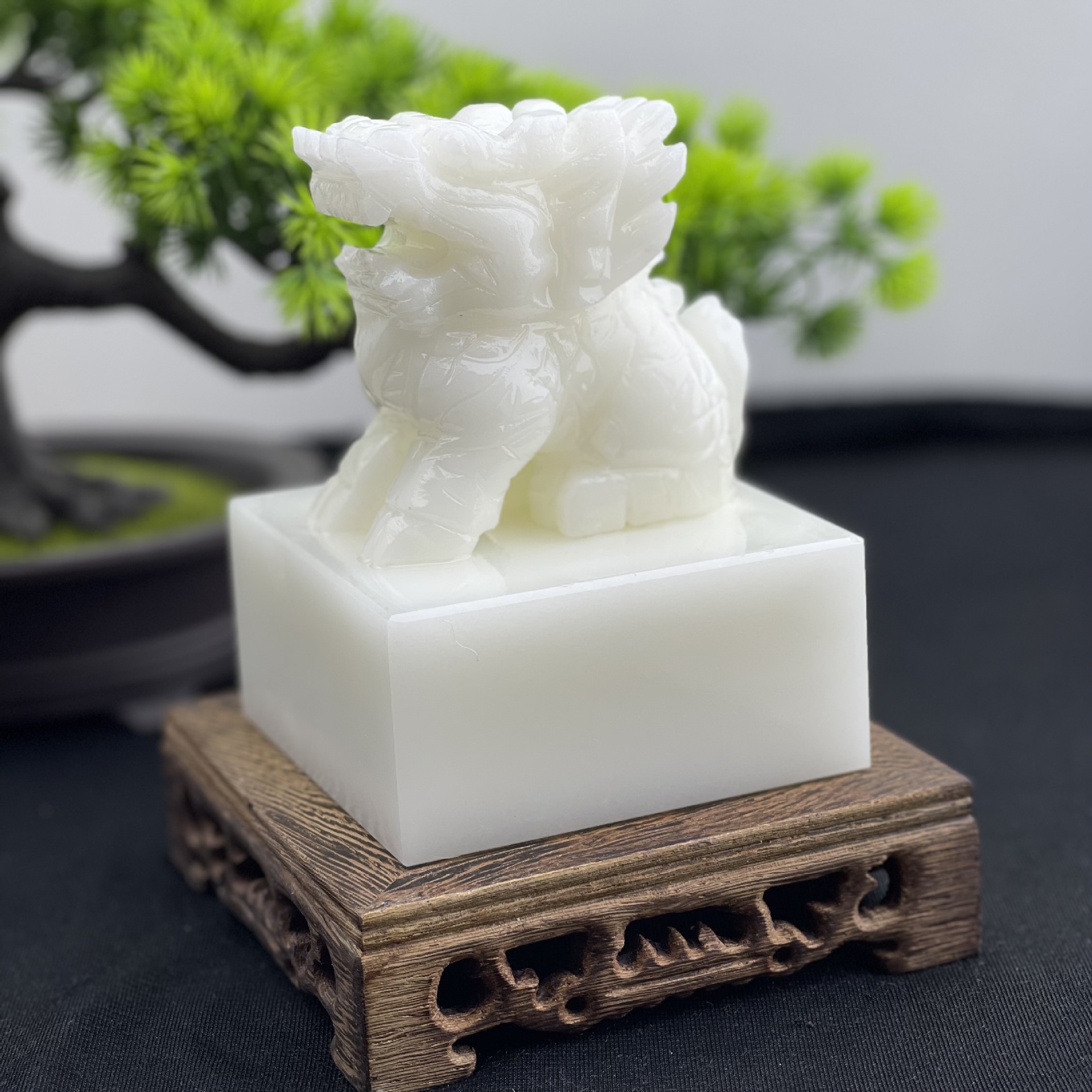 阿富汗白玉麒麟印章玉玺自用办公摆件商务礼品公司先生款刻字免费