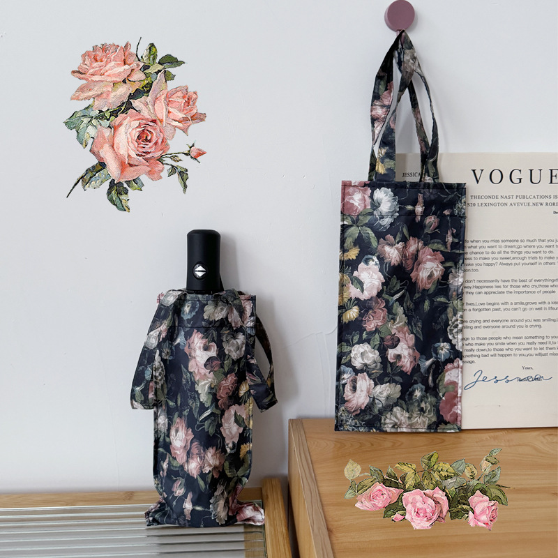 中式复古自动雨伞女士折叠晴雨两用抗风结实遮阳伞防紫外线太阳伞