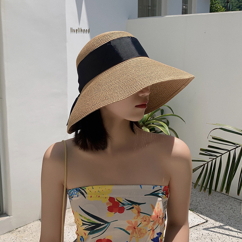 Women's Hat Beach Straw Hat Korean Style Fashionable All-Matching Japanese Summer Sun-Proof Fresh Bow Big Brim