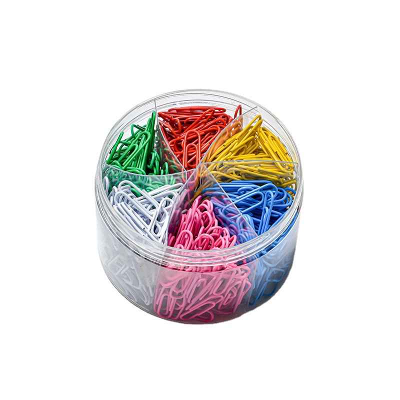 Multicolor, Large Small Mixed Paper Clips Set 6-Color Plastic-Coated Paper Clip Barrel Wholesale Multi-Specification Paper Clip