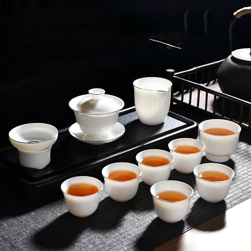 羊脂玉白瓷茶具套装功夫茶杯家用客厅办公室会客泡茶神器陶瓷盖碗