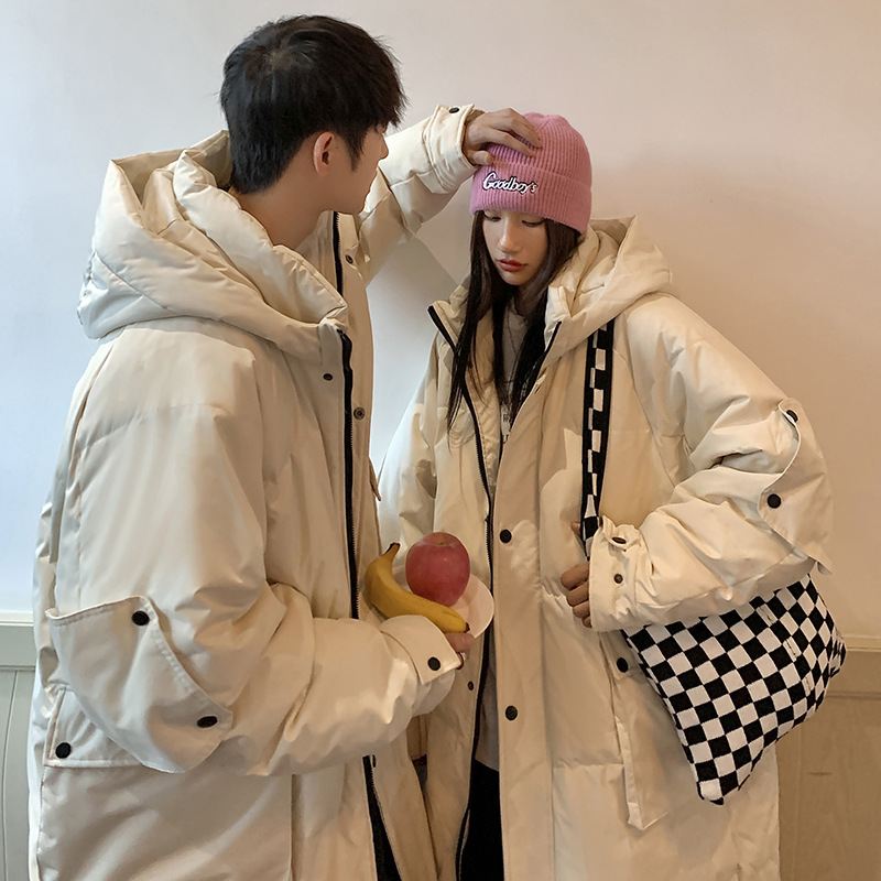 Mid-Length down Jacket Men's and Women's Winter New Oversize over the Knee Couple Workwear Hooded Thickened Baggy Coat