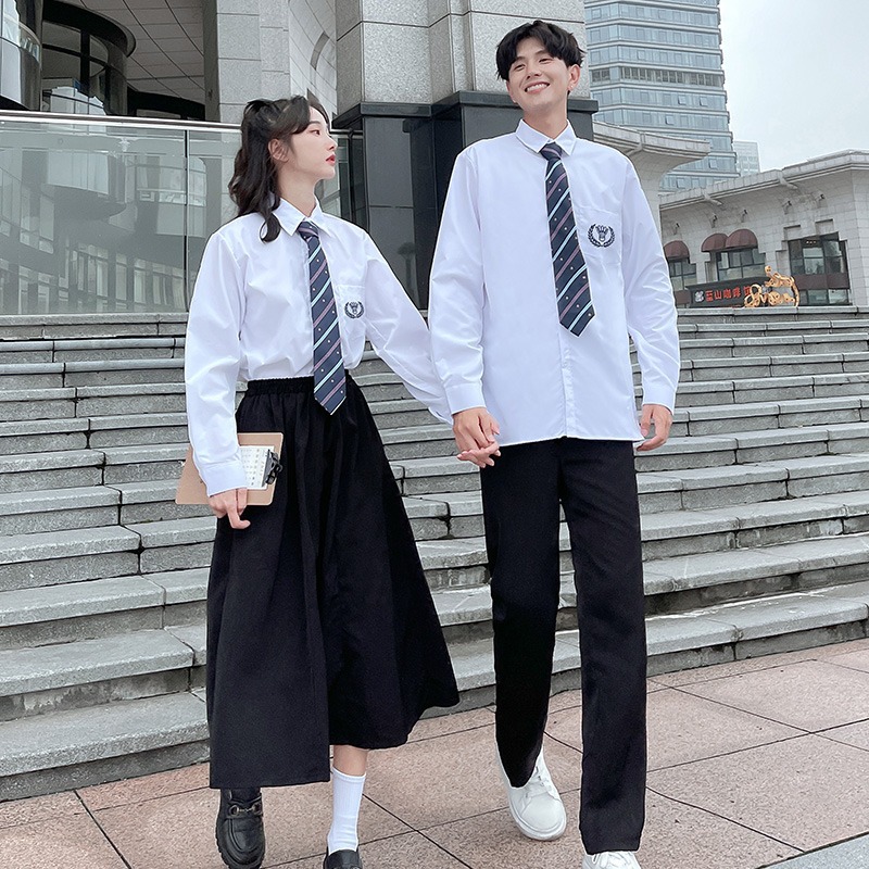 实拍情侣装春秋dk衬衫裙子套装英伦学院风学生班服衬衣jk制服