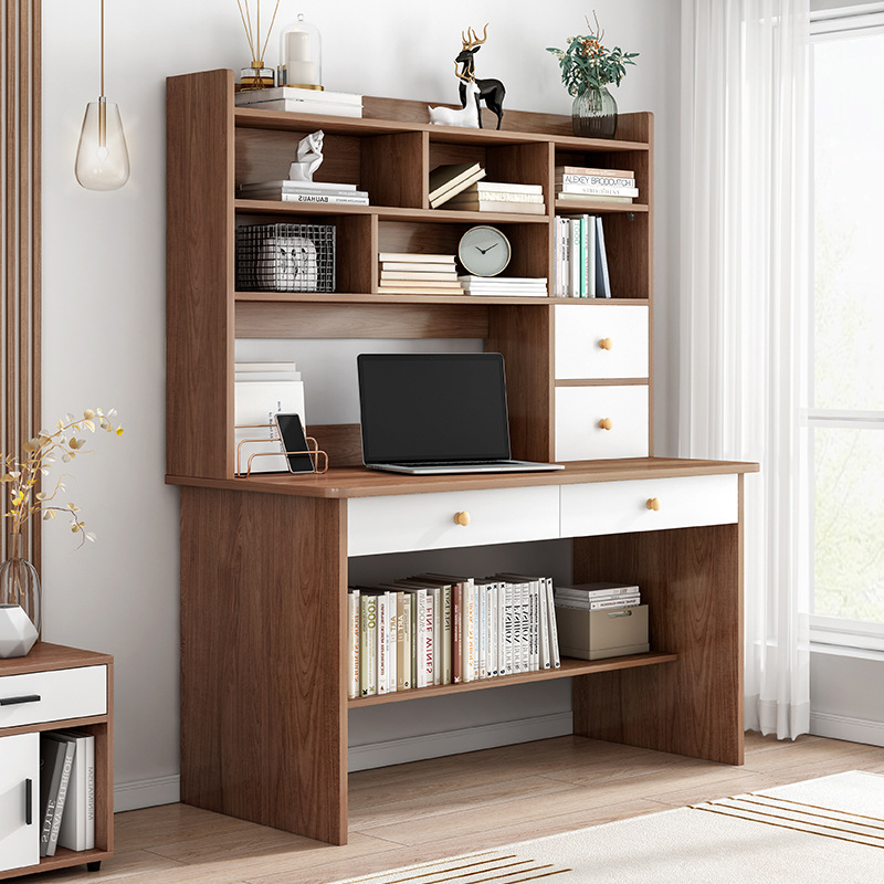 书桌书架一体桌组合家用电脑桌简约现代学生小户型卧室简易写字桌