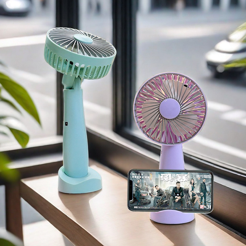 simple solid color handheld advertising fan second gear speed control large wind with base bracket outdoor rechargeable small fan