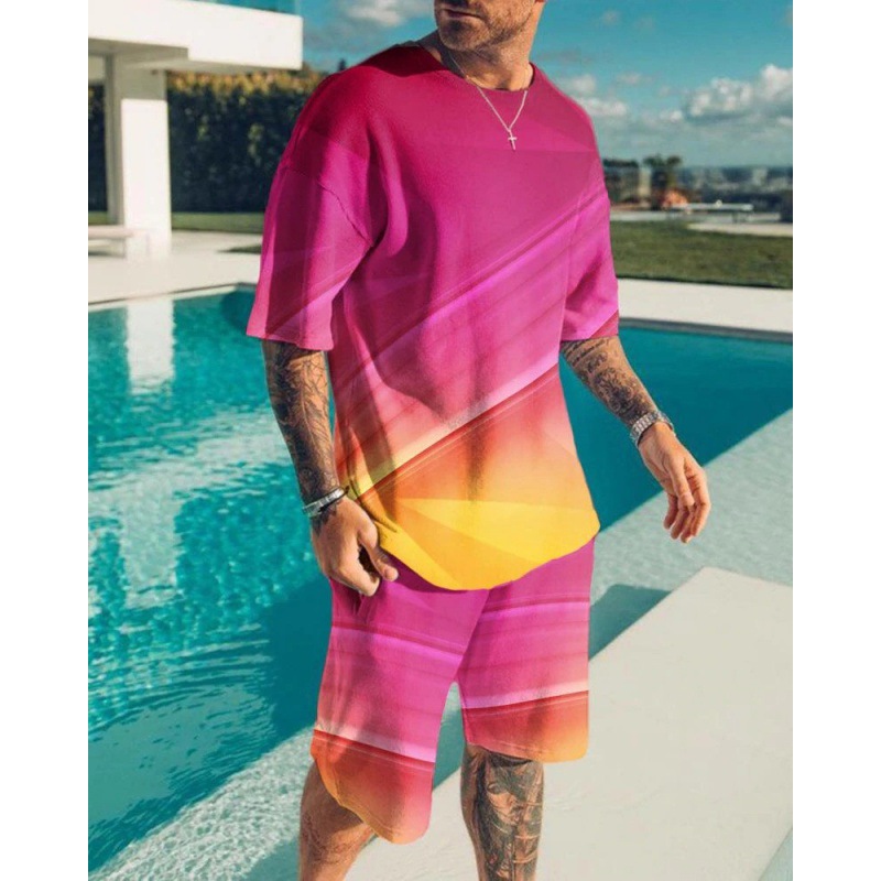 Cross-Border Summer 2022 New Men's Casual Wear Sports Outdoor Short-Sleeved Shorts Suit Men's round Neck Fashion Wear