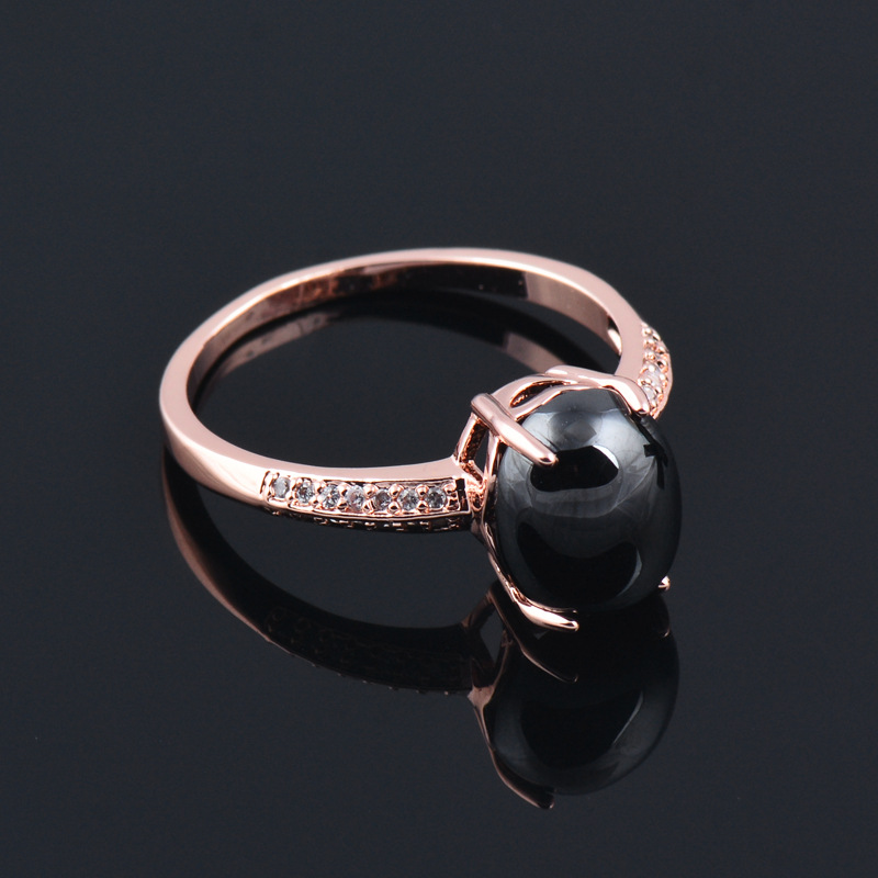 现货椭圆形黑色猫眼石微镶戒指批发新潮款女奢华指环小众设计感